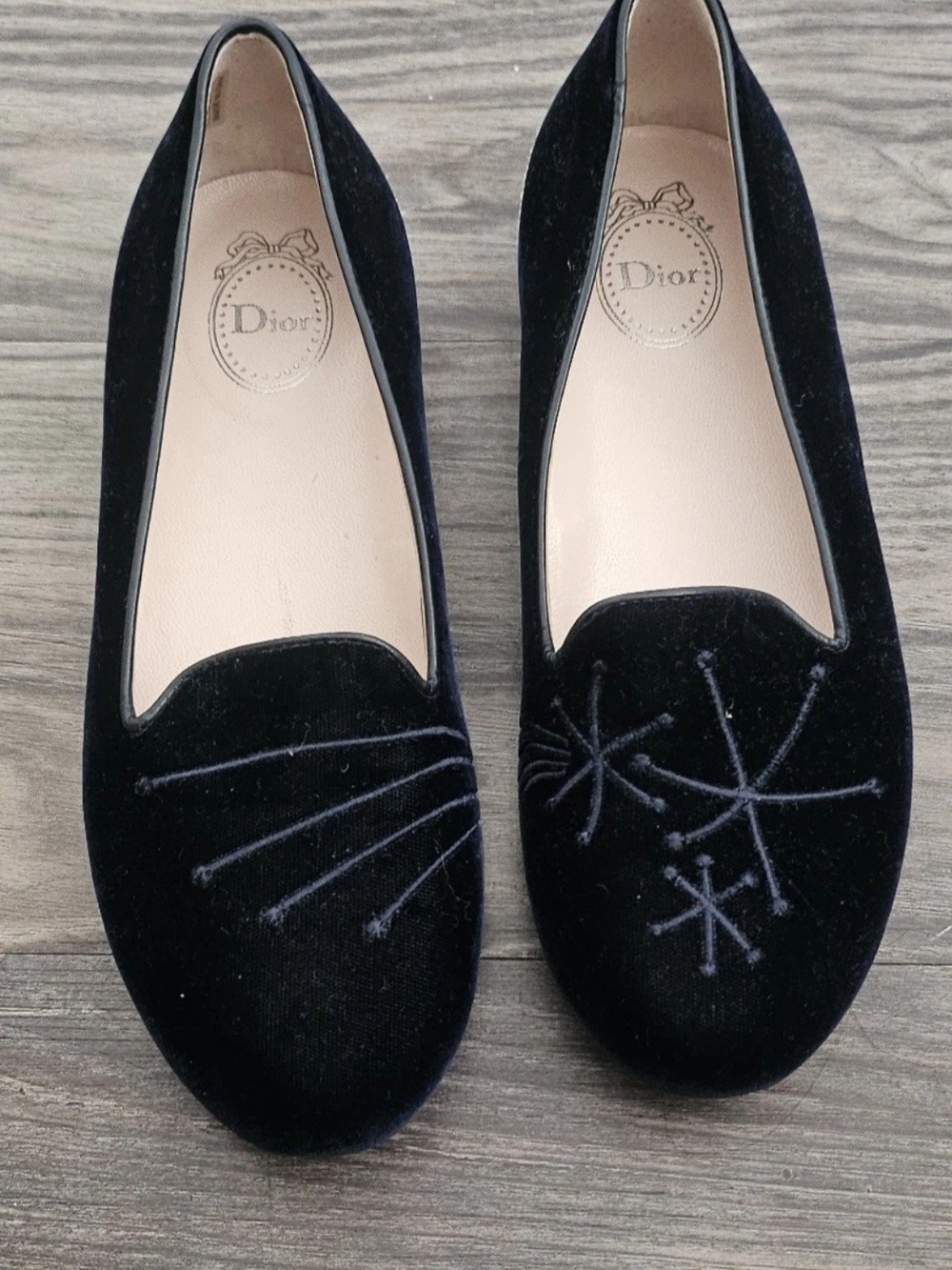Dior Black Velvet Embroidered Loafers